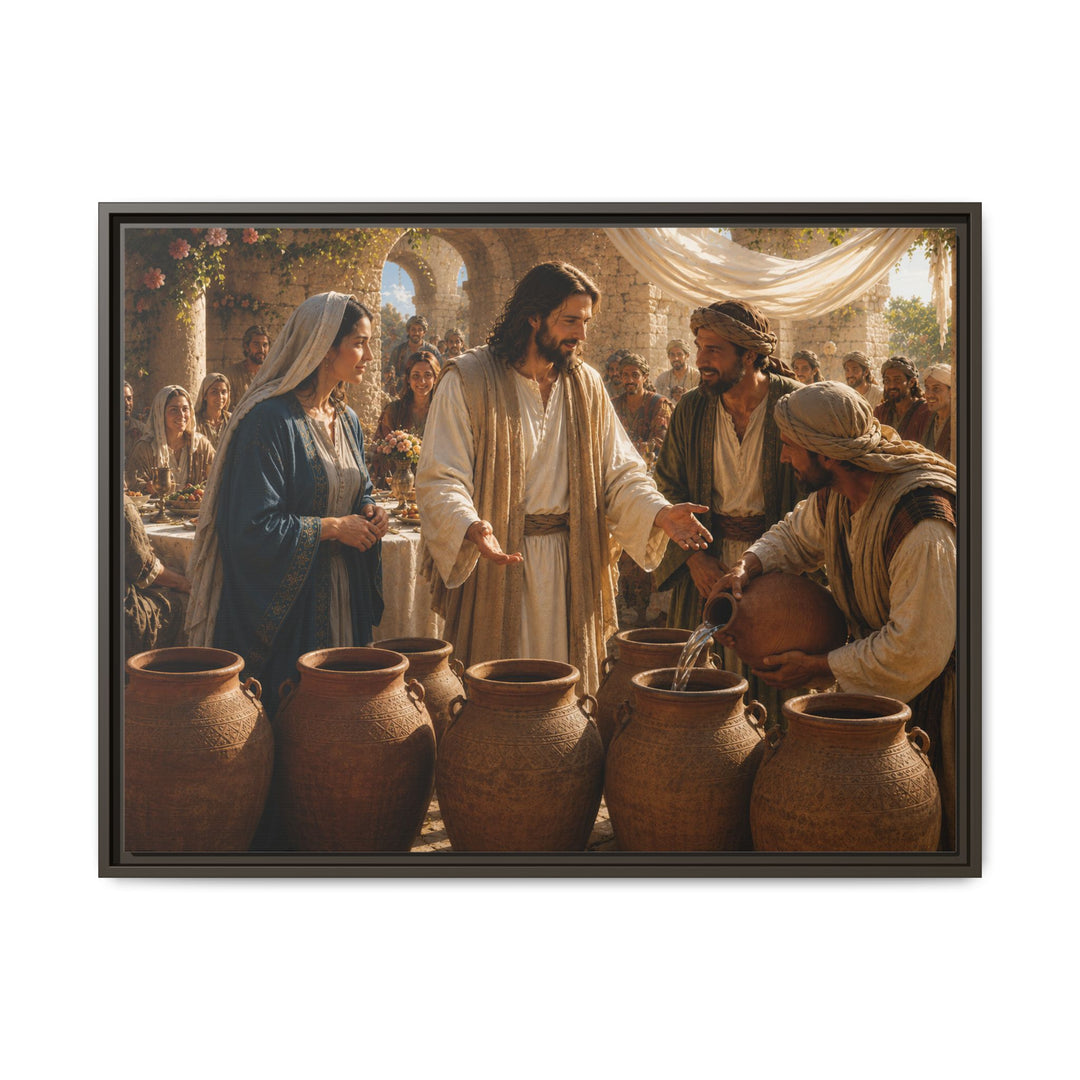 Wedding at Cana framed canvas, 32 x 24 inches, espresso frame