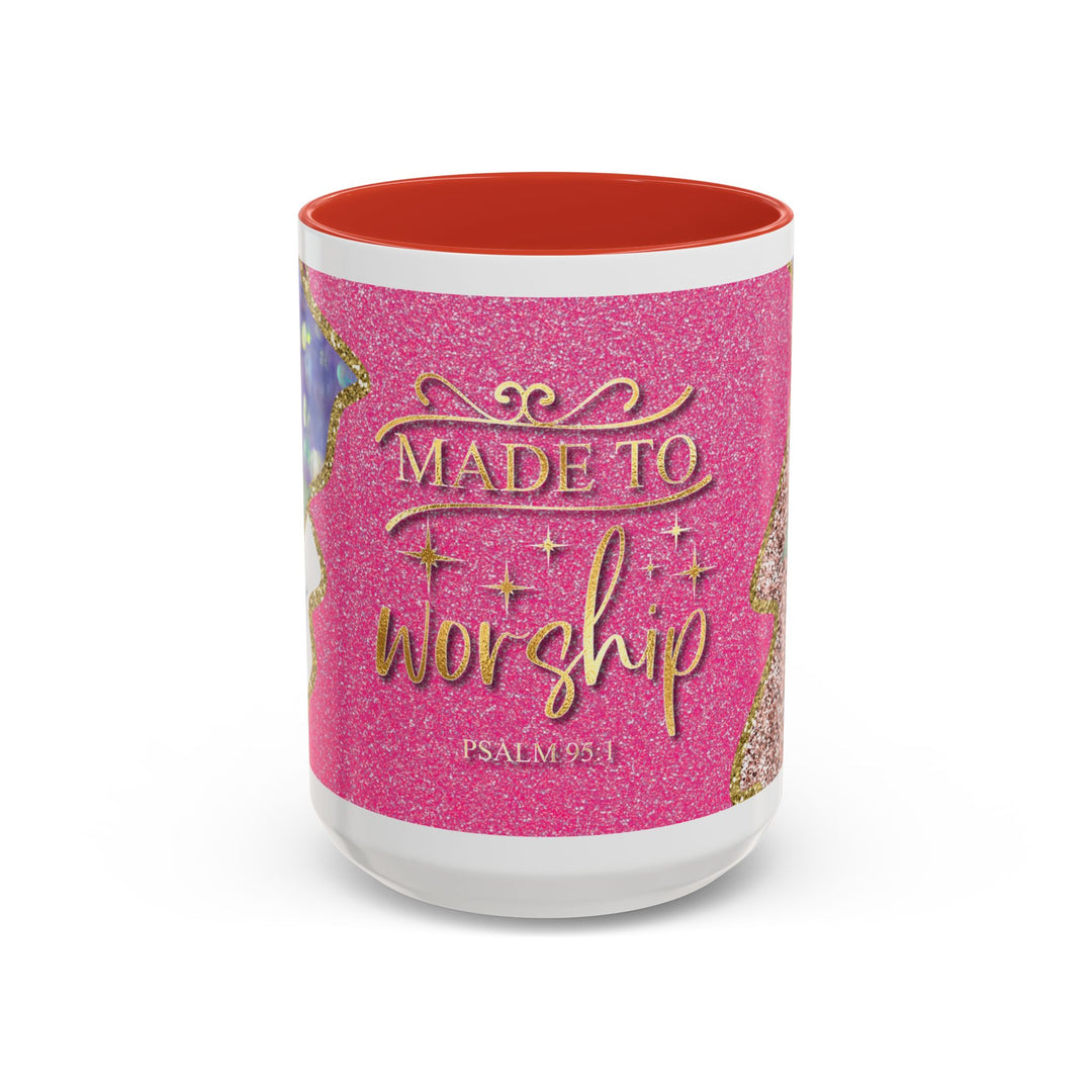 Made to Worship  Pink Glitter Floral Christian Mug