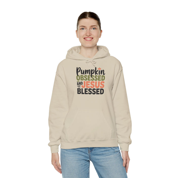 Hooded Sweatshirt - Pumpkin Obsessed and Jesus Blessed Fall Design
