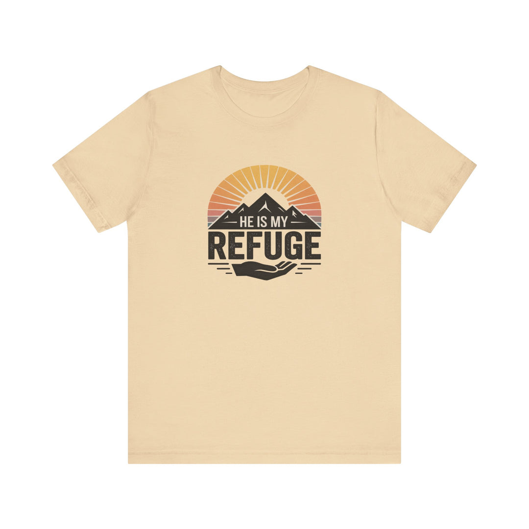 He Is My Refuge, Mountain Sunset Graphic Tee, Inspirational T-Shirt, Unisex Comfort Wear, Casual Outfit, Perfect Gift for Nature Lovers