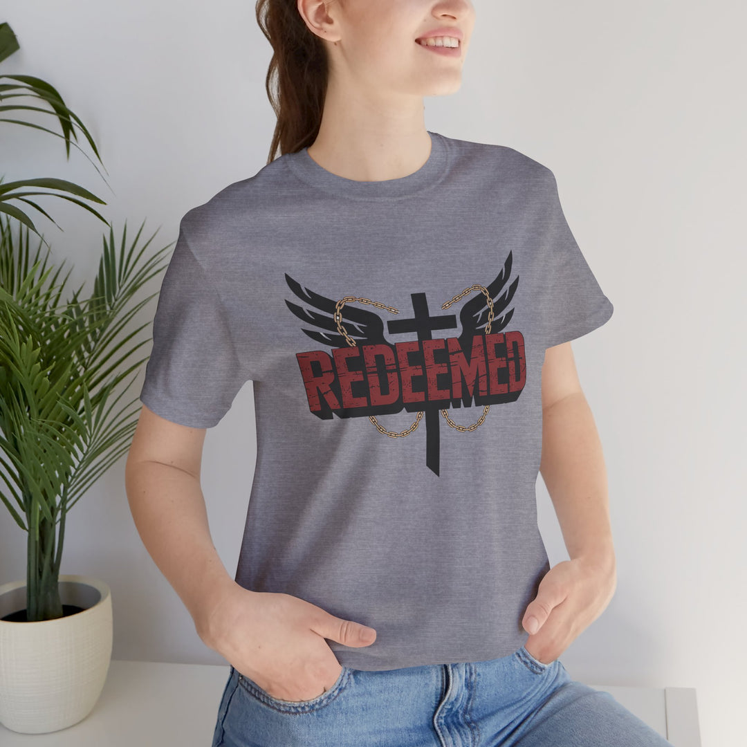 Christian Themed Unisex Short Sleeve Tee, Redeemed Shirt, Faith-Based Apparel, Inspirational T-Shirt, Spiritual Gift, Casual Wear