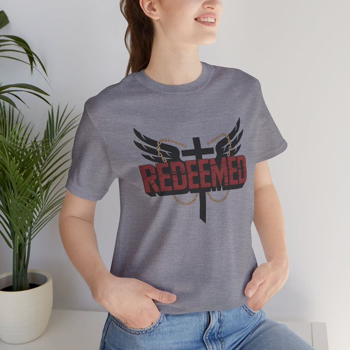 Christian Themed Unisex Short Sleeve Tee, Redeemed Shirt, Faith-Based Apparel, Inspirational T-Shirt, Spiritual Gift, Casual Wear