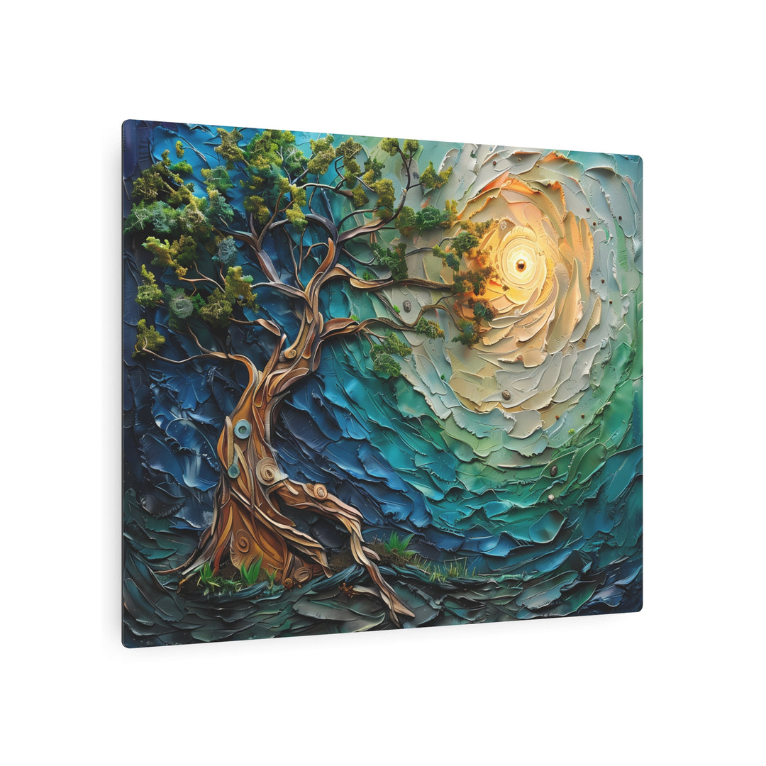 Nature-Inspired Metal Art Sign - Tree and Sun Design