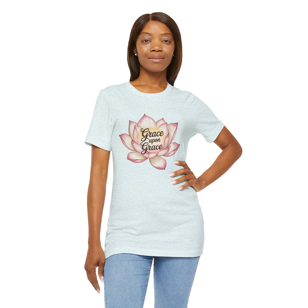 Lotus Blossom Inspirational Tee, Grace Upon Grace T-shirt, Mindfulness Gift, Spiritual Apparel, Relaxed Fit Tee, Yoga Wear
