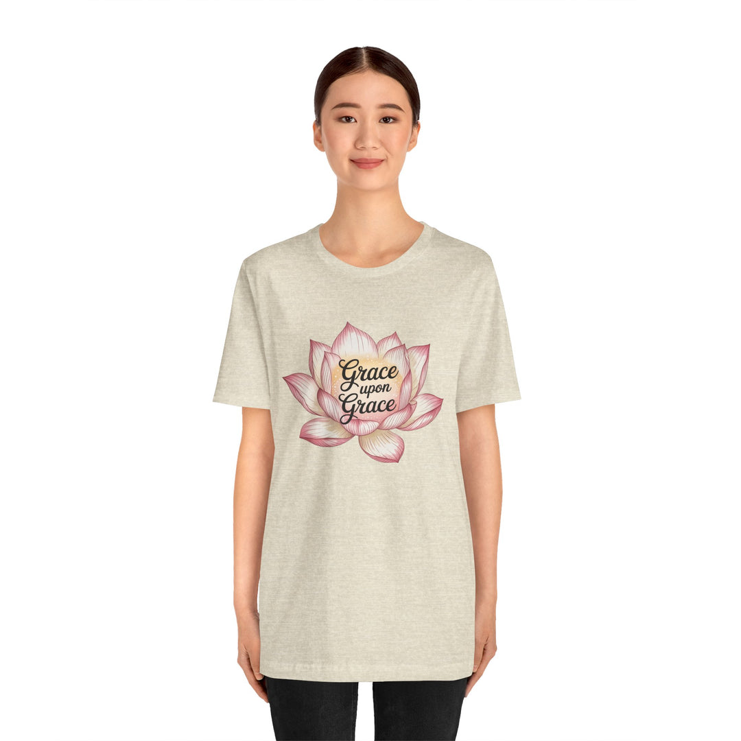 Lotus Blossom Inspirational Tee, Grace Upon Grace T-shirt, Mindfulness Gift, Spiritual Apparel, Relaxed Fit Tee, Yoga Wear