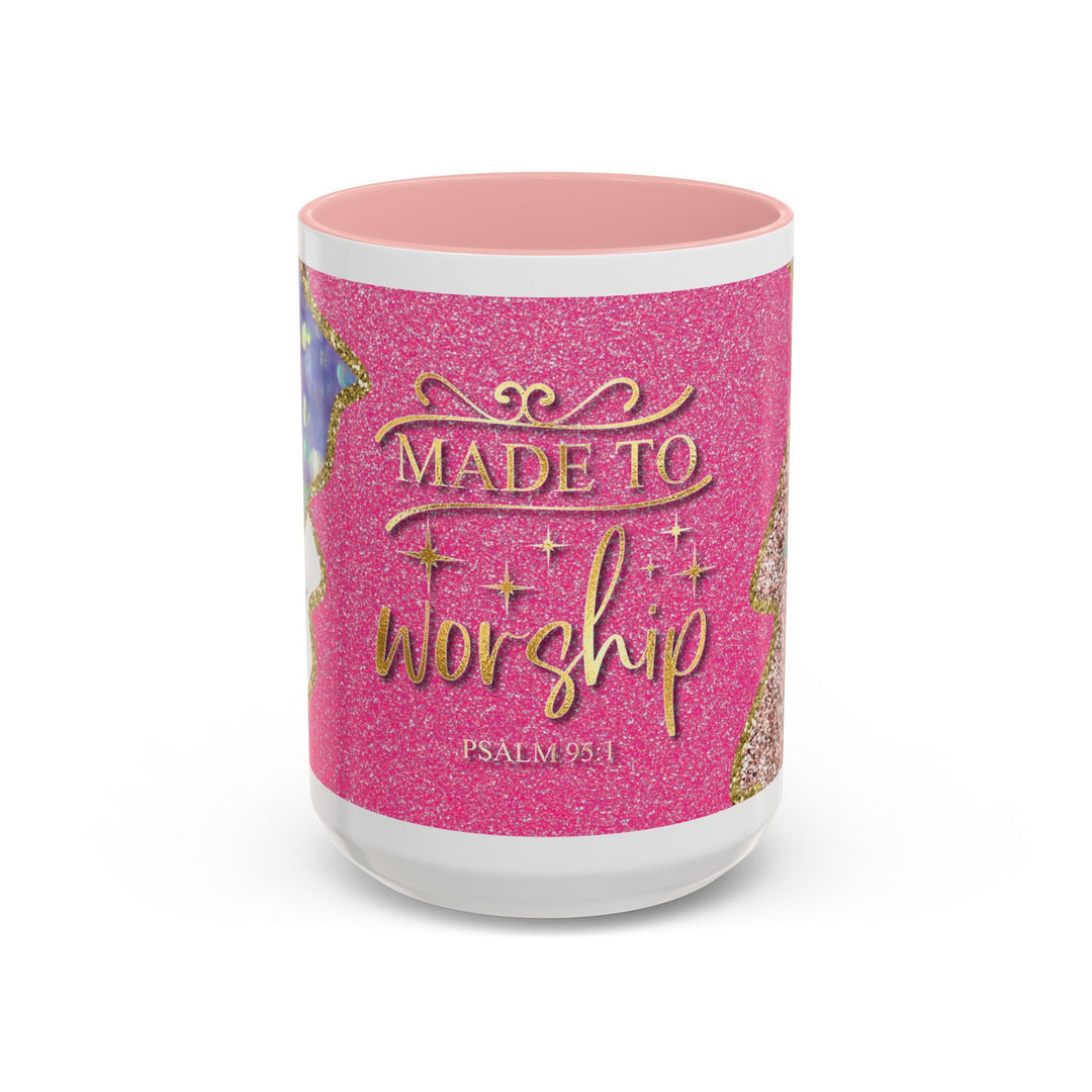 Made to Worship  Pink Glitter Floral Christian Mug