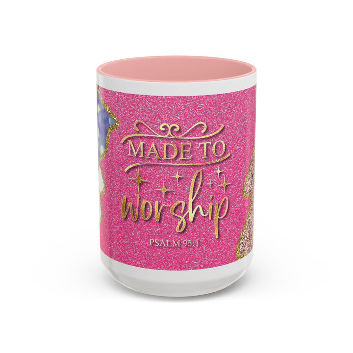 Made to Worship  Pink Glitter Floral Christian Mug