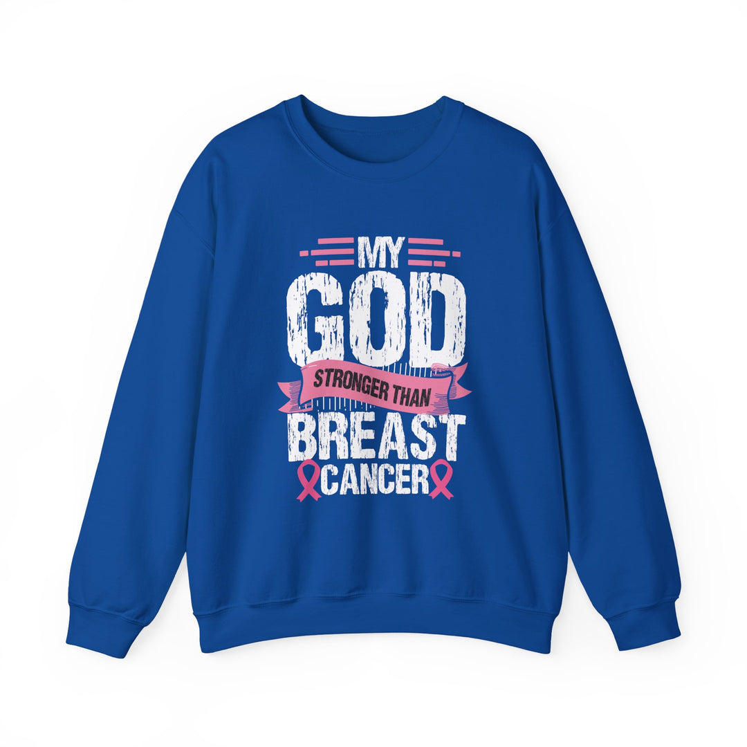Breast Cancer Awareness Crewneck Sweatshirt, God is Stronger Than Breast Cancer, Inspirational Gift, Unisex Pullover, Support Awareness