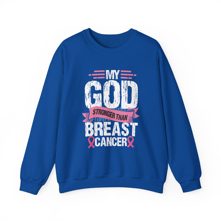 Breast Cancer Awareness Crewneck Sweatshirt, God is Stronger Than Breast Cancer, Inspirational Gift, Unisex Pullover, Support Awareness
