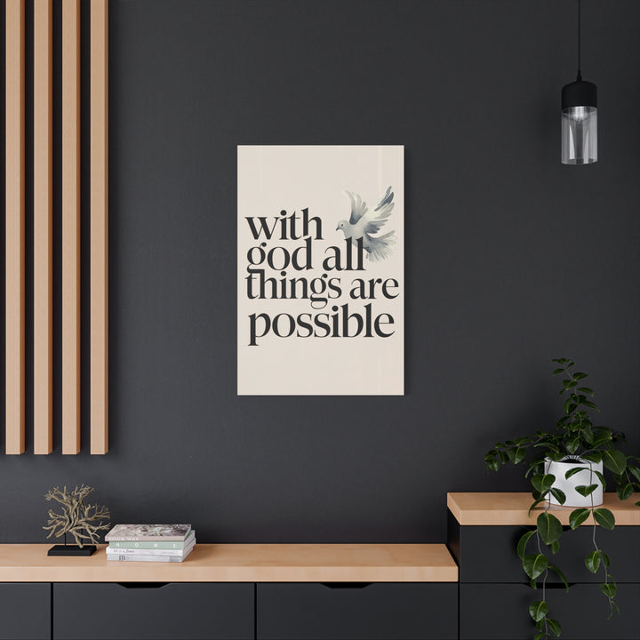 With God All Things Are Possible – Minimalist Christian Canvas | Matthew 19:26 Scripture Wall Art
