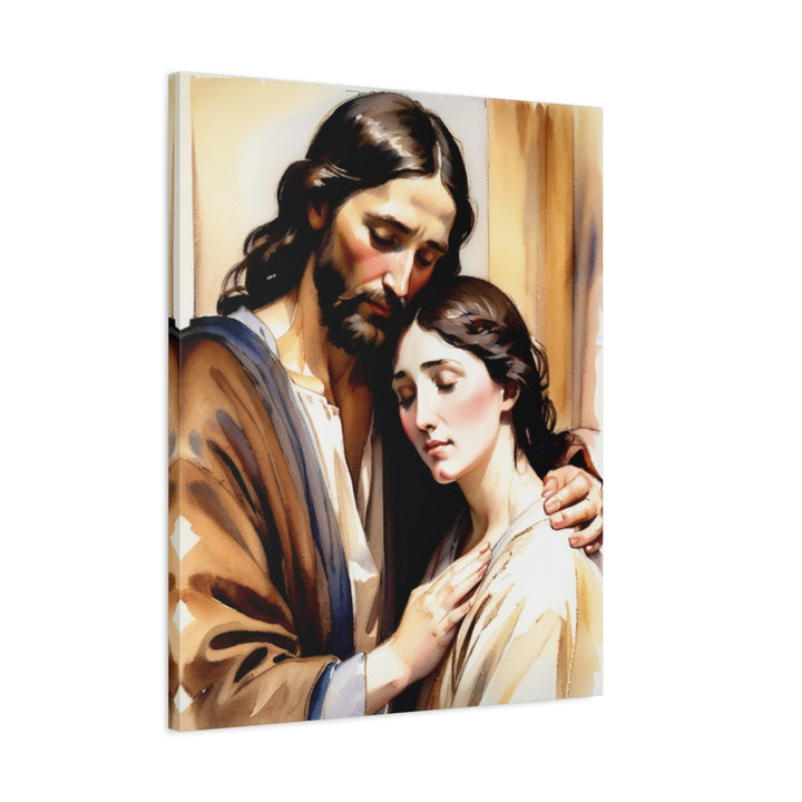 Peace in His Arms | Jesus Embrace Canvas – Inspirational Christian Wall Art for Home or Gift