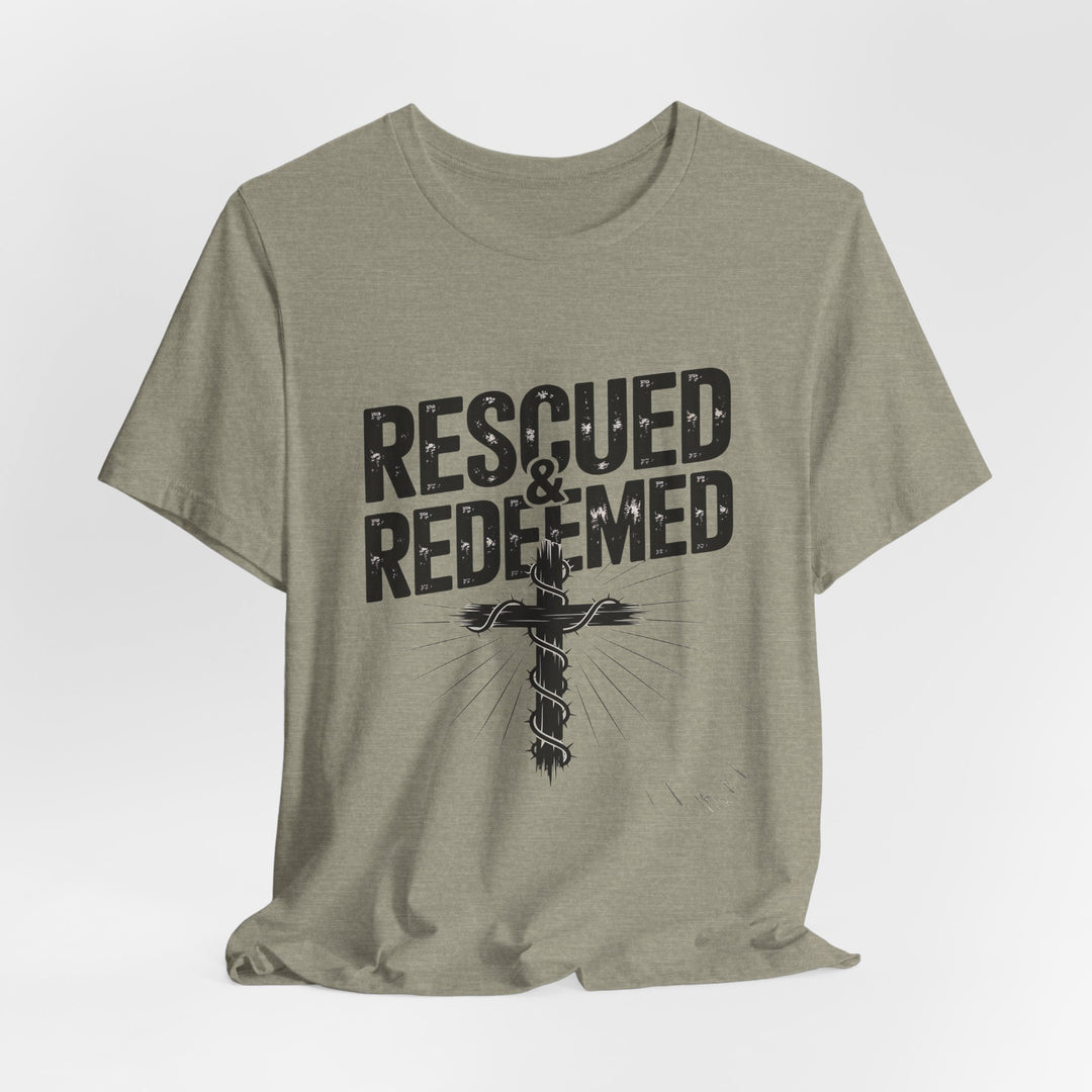 Faith-Inspired Unisex Jersey Tee - Rescued & Redeemed, Christian T-Shirt, Inspirational Apparel, Gift for Believers, Casual Wear