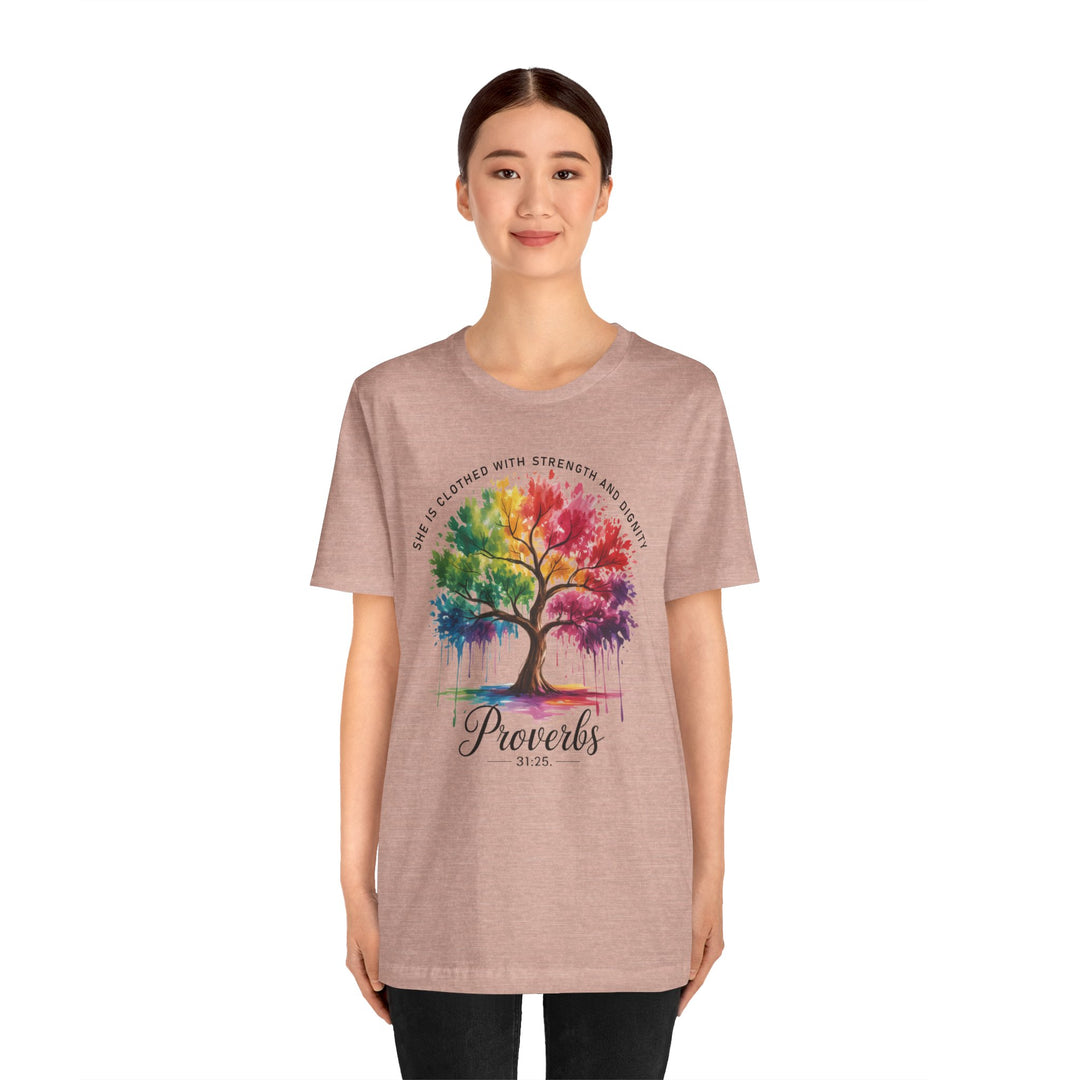 Rainbow Tree of Life Tee - Proverbs 31:25 Inspirational Shirt