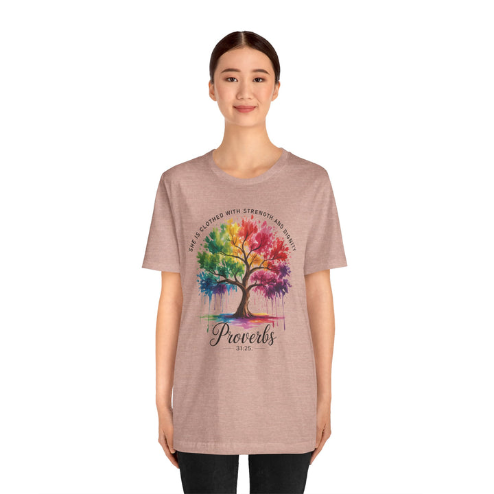 Rainbow Tree of Life Tee - Proverbs 31:25 Inspirational Shirt