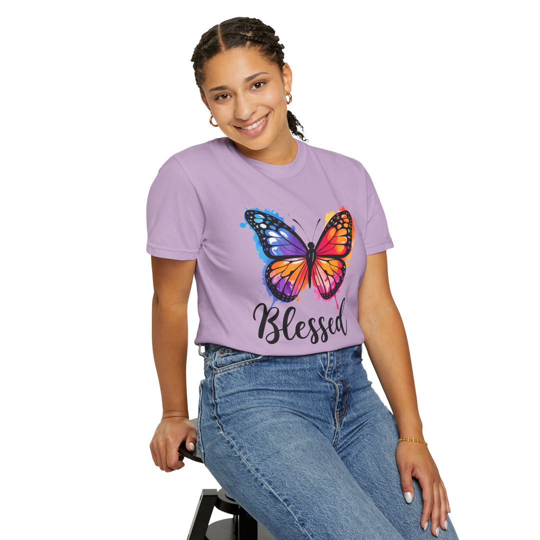 Watercolor Butterfly T-Shirt Blessed Radiant Renewed Unshakably Blessed