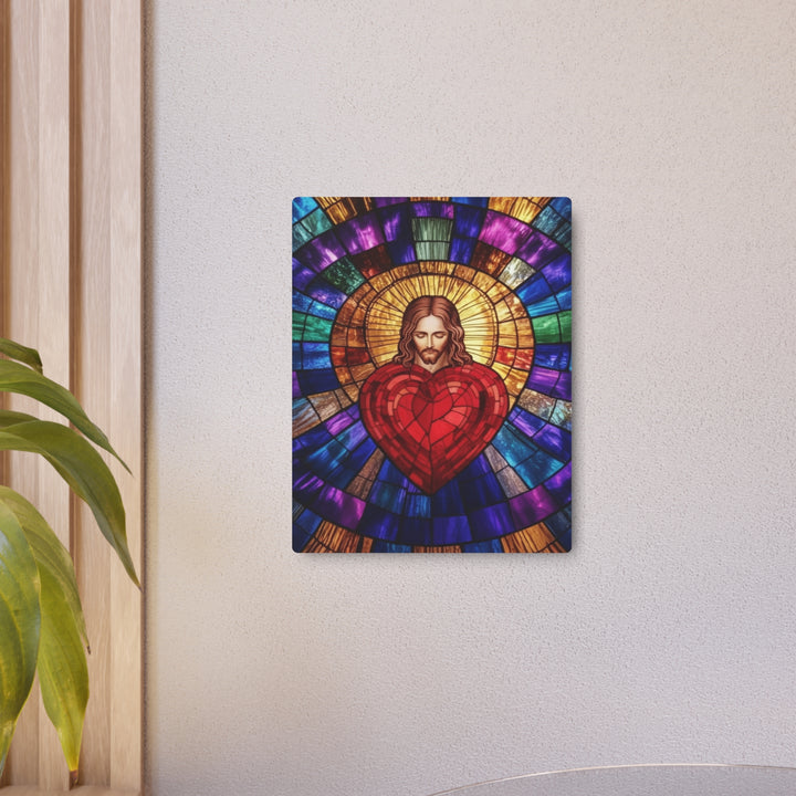 Sacred Heart of Jesus - Stained Glass Style Metal Wall Art