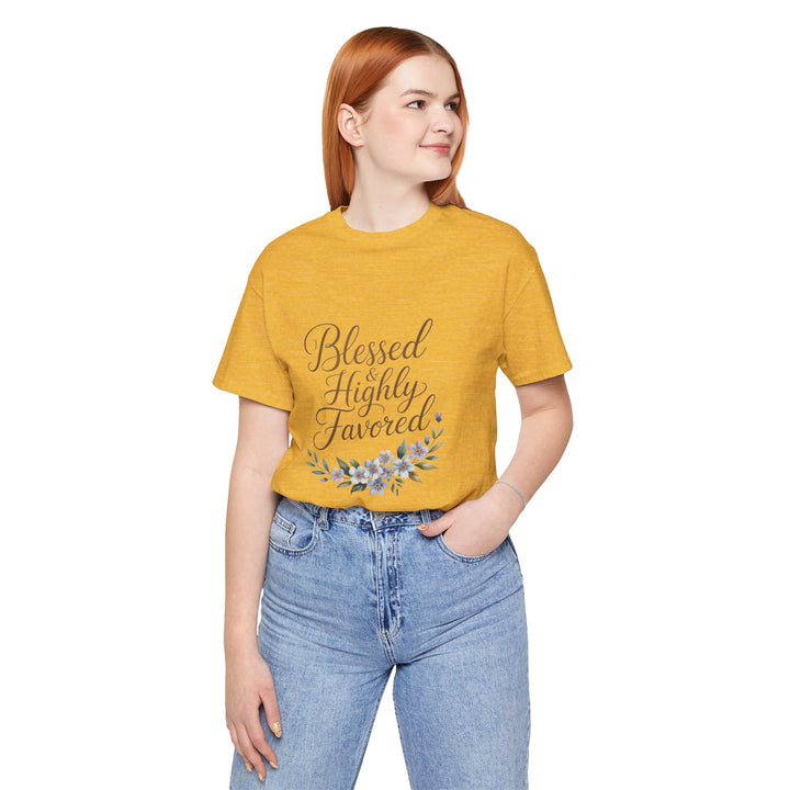 Floral Blessings Tee - Blessed Highly Favored, Inspirational T-Shirt, Gift for Her, Christian Apparel, Faith-Based Fashion