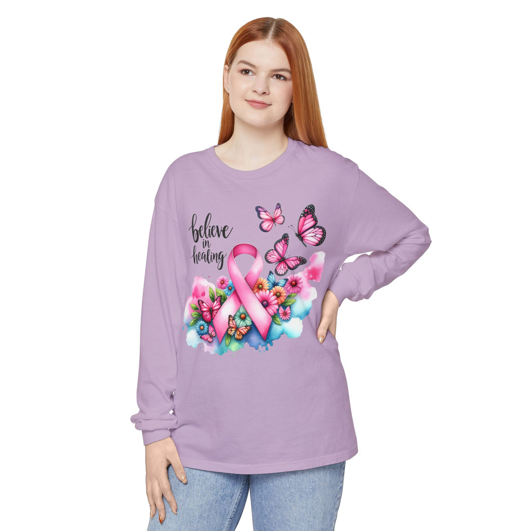 Breast Cancer Awareness Long Sleeve Tee, Supportive Gift, Inspirational Shirt for Women, Hope, Healing, Mother’s Day, Fundraising Event