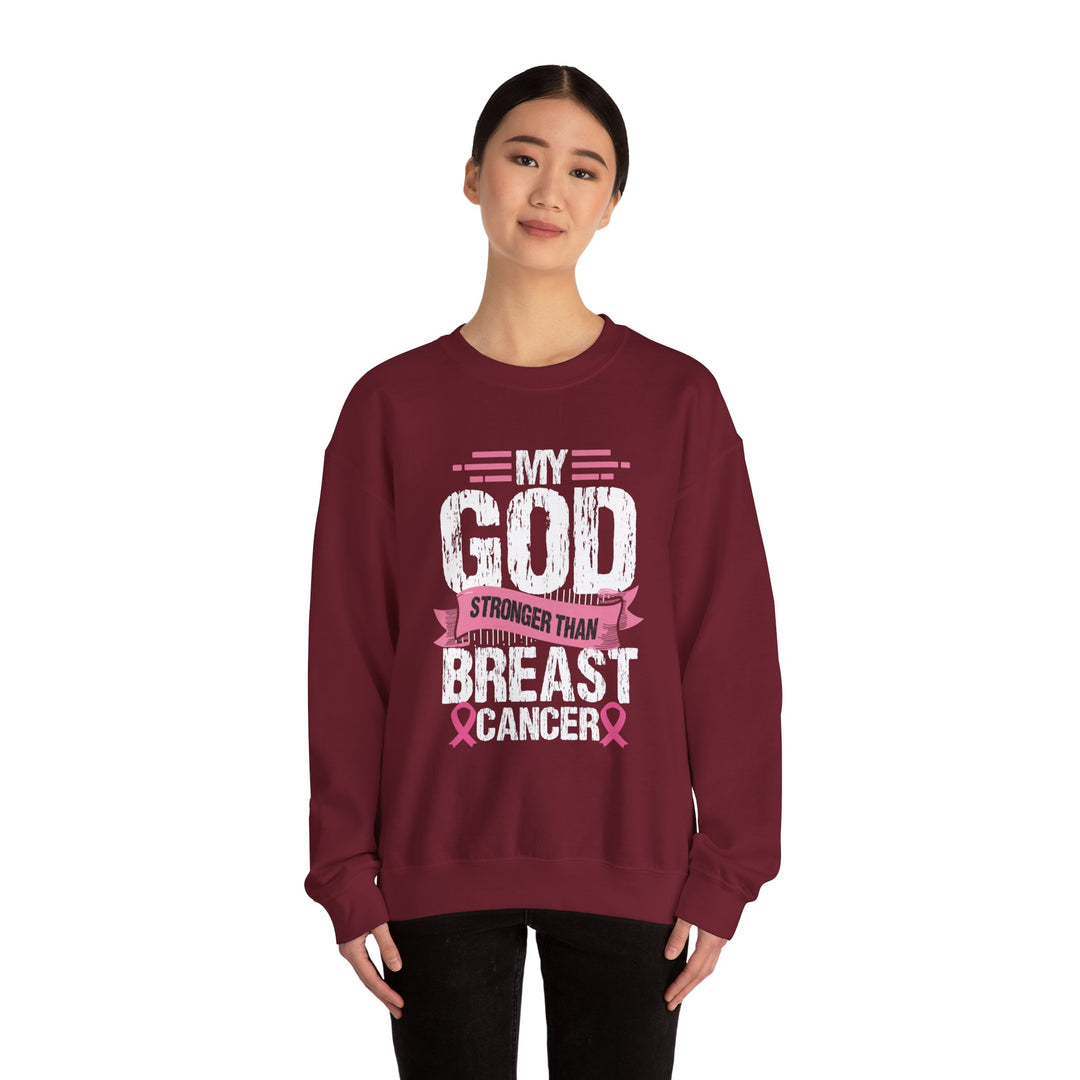 Breast Cancer Awareness Crewneck Sweatshirt, God is Stronger Than Breast Cancer, Inspirational Gift, Unisex Pullover, Support Awareness