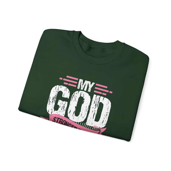 Breast Cancer Awareness Crewneck Sweatshirt, God is Stronger Than Breast Cancer, Inspirational Gift, Unisex Pullover, Support Awareness