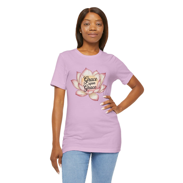 Lotus Blossom Inspirational Tee, Grace Upon Grace T-shirt, Mindfulness Gift, Spiritual Apparel, Relaxed Fit Tee, Yoga Wear