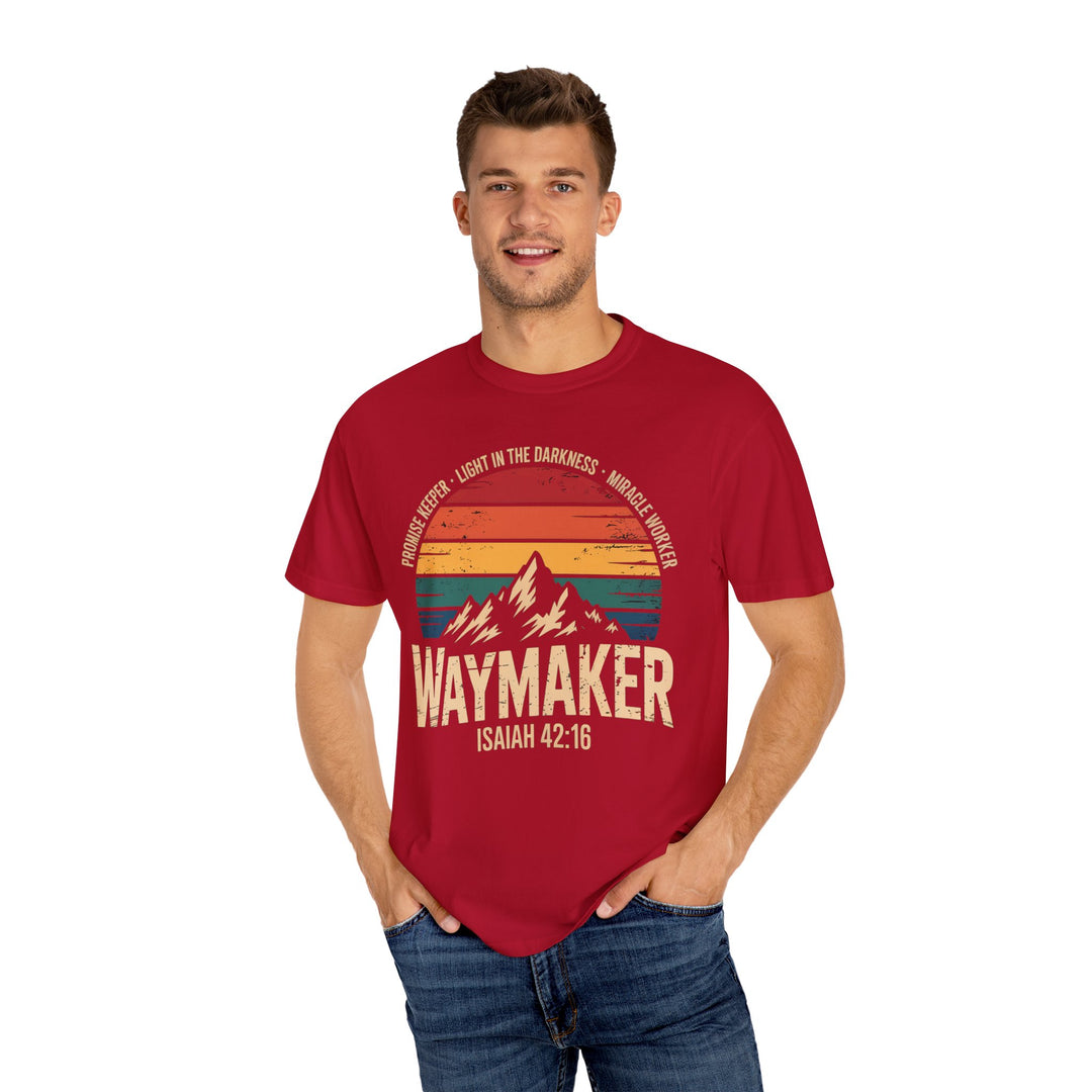 Waymaker Retro Christian T-Shirt - Isaiah 42:16 Vintage Sunset Design