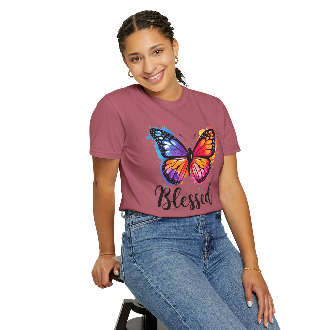 Watercolor Butterfly T-Shirt Blessed Radiant Renewed Unshakably Blessed