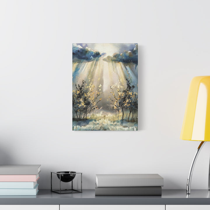 Faithful Through the Storm – Christian Canvas Wall Art | Light Breaking Through Clouds
