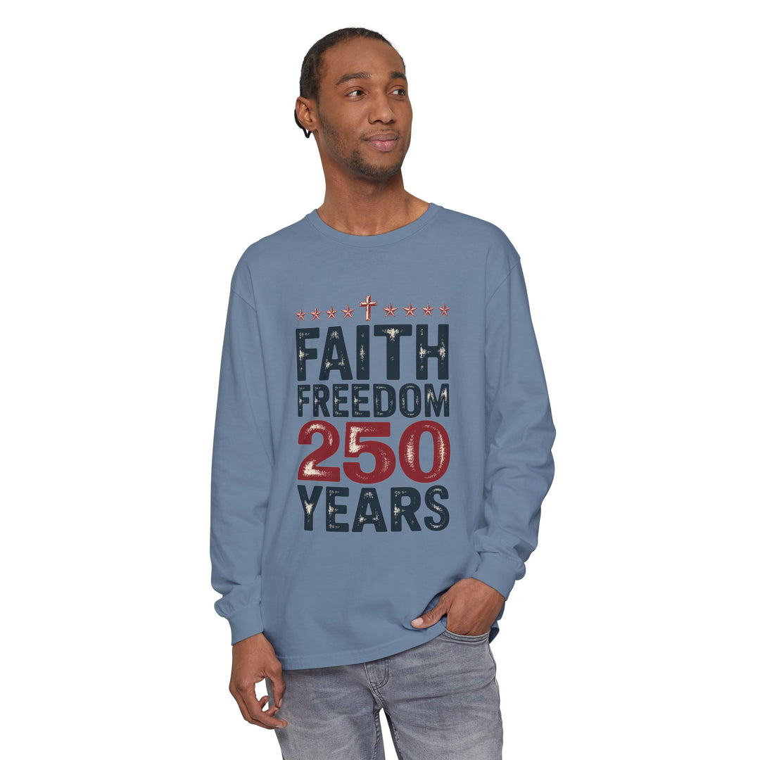 Faith Freedom Long Sleeve T-Shirt, Unisex Tee, Patriotic Apparel, Gift for Independence Day, Christian Clothing, Casual Everyday Wear