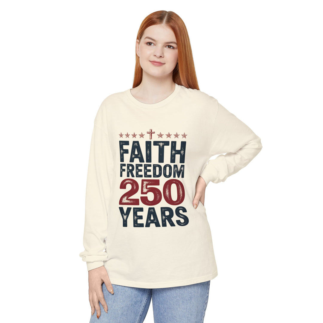 Faith Freedom Long Sleeve T-Shirt, Unisex Tee, Patriotic Apparel, Gift for Independence Day, Christian Clothing, Casual Everyday Wear