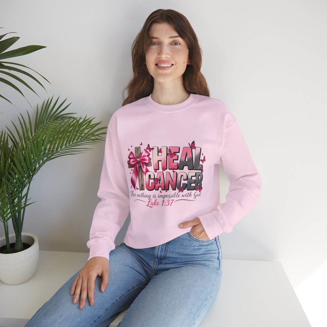 Inspirational Cancer Awareness Crewneck Sweatshirt, Comfort for Fighters, Supportive Gift, Breast Cancer Awareness, Faith & Hope