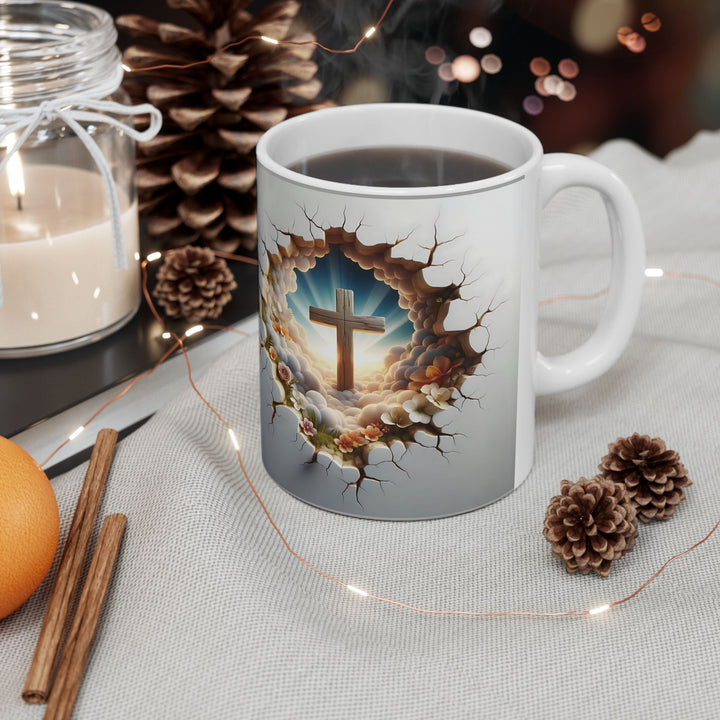 3D Christian Cross Ceramic Mug - Nature-Inspired Coffee Cup, Unique Gift for Nature Lovers, Home Decor, Morning Coffee, Relaxing Moments