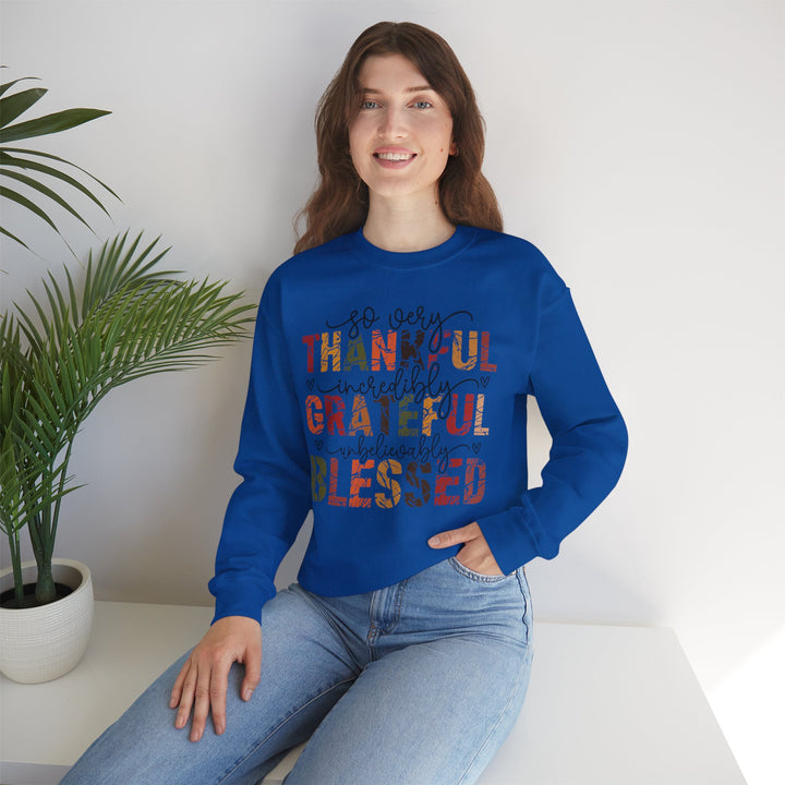 Thankful Grateful Blessed Sweatshirt | Cozy Fall Crewneck | Perfect Gift for Thanksgiving, Family Gatherings, Daily Comfort, Holiday Wear