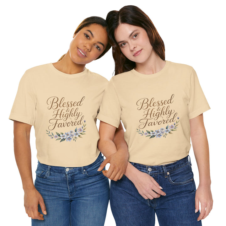 Floral Blessings Tee - Blessed Highly Favored, Inspirational T-Shirt, Gift for Her, Christian Apparel, Faith-Based Fashion