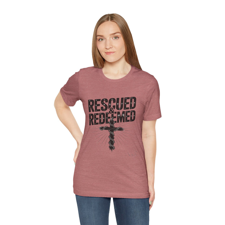 Faith-Inspired Unisex Jersey Tee - Rescued & Redeemed, Christian T-Shirt, Inspirational Apparel, Gift for Believers, Casual Wear