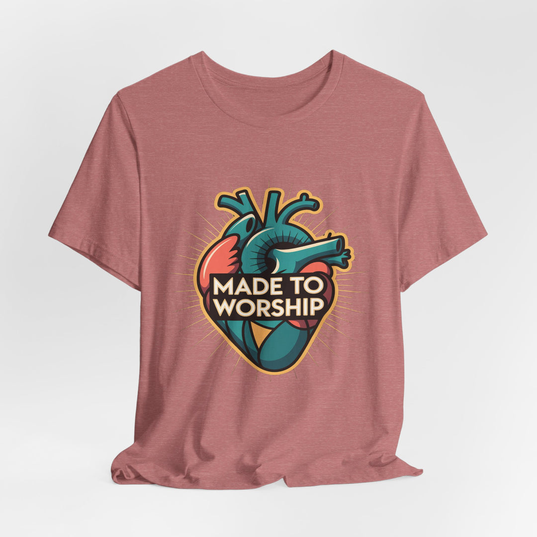 Made to Worship Unisex Jersey Tee, Heart Design Shirt, Casual Wear, Faith T-Shirt, Gift for Worshippers, Spiritual Apparel