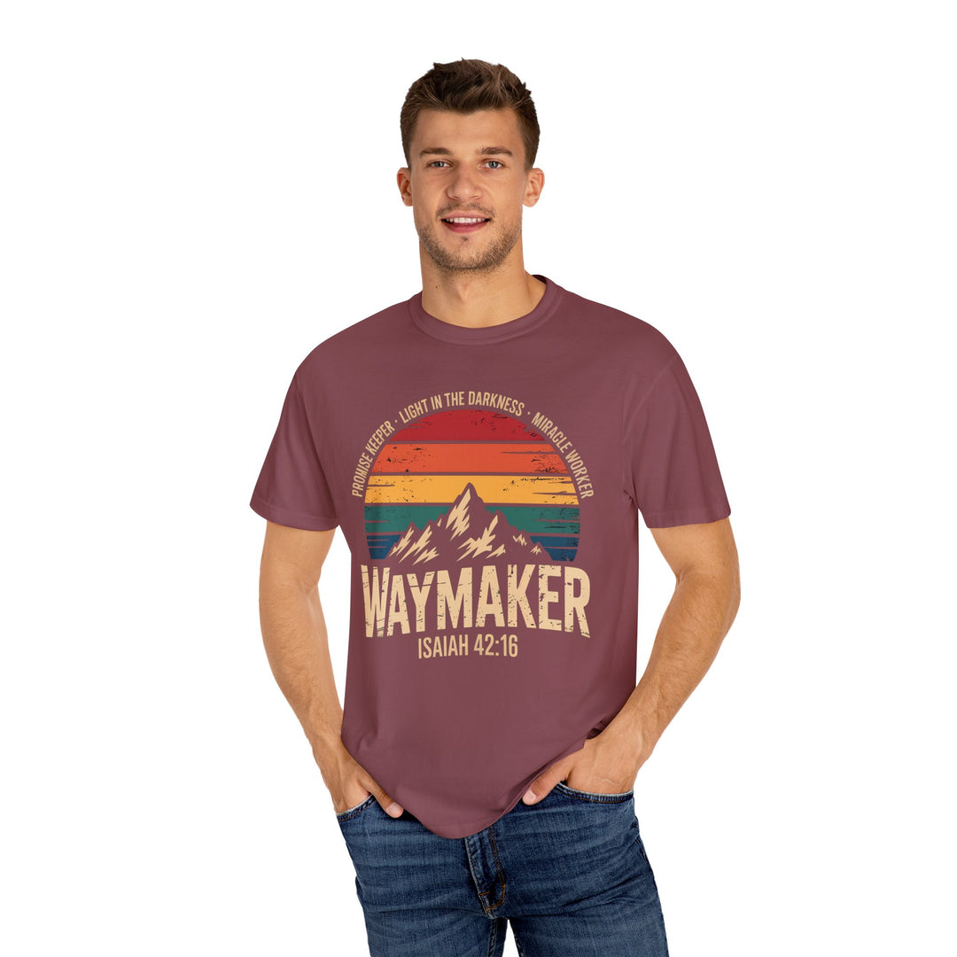 Waymaker Retro Christian T-Shirt - Isaiah 42:16 Vintage Sunset Design