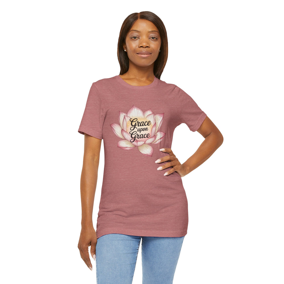 Lotus Blossom Inspirational Tee, Grace Upon Grace T-shirt, Mindfulness Gift, Spiritual Apparel, Relaxed Fit Tee, Yoga Wear