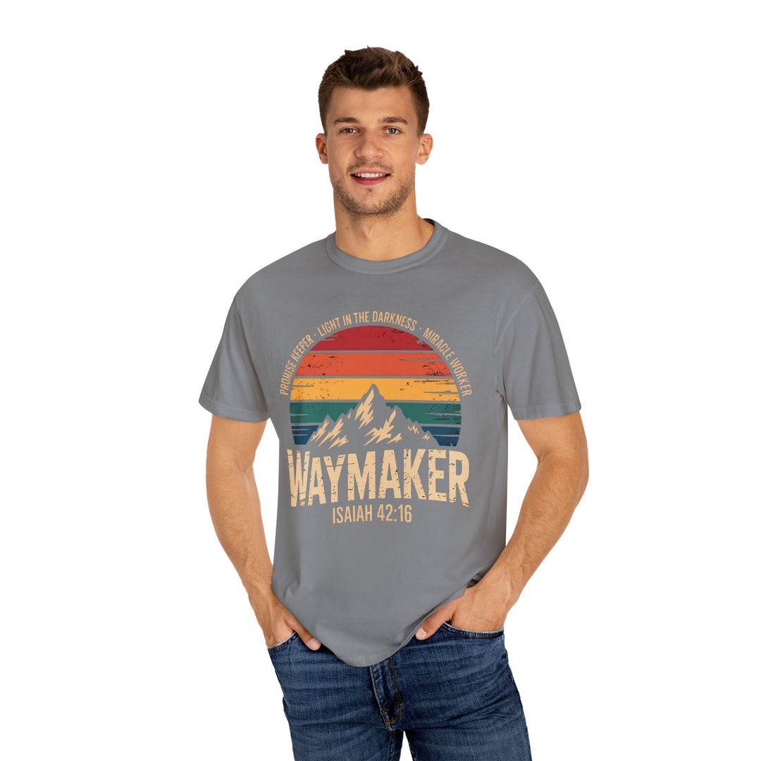 Waymaker Retro Christian T-Shirt - Isaiah 42:16 Vintage Sunset Design