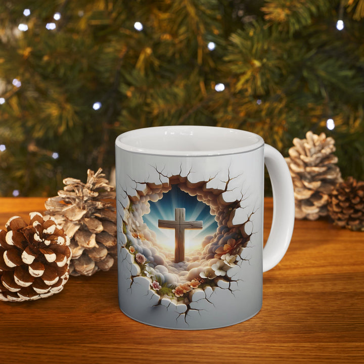 3D Christian Cross Ceramic Mug - Nature-Inspired Coffee Cup, Unique Gift for Nature Lovers, Home Decor, Morning Coffee, Relaxing Moments