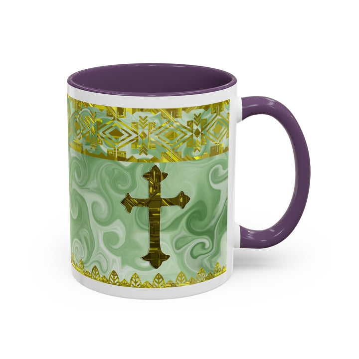 Gold Cross on Mint Marble – Elegant Christian Mug