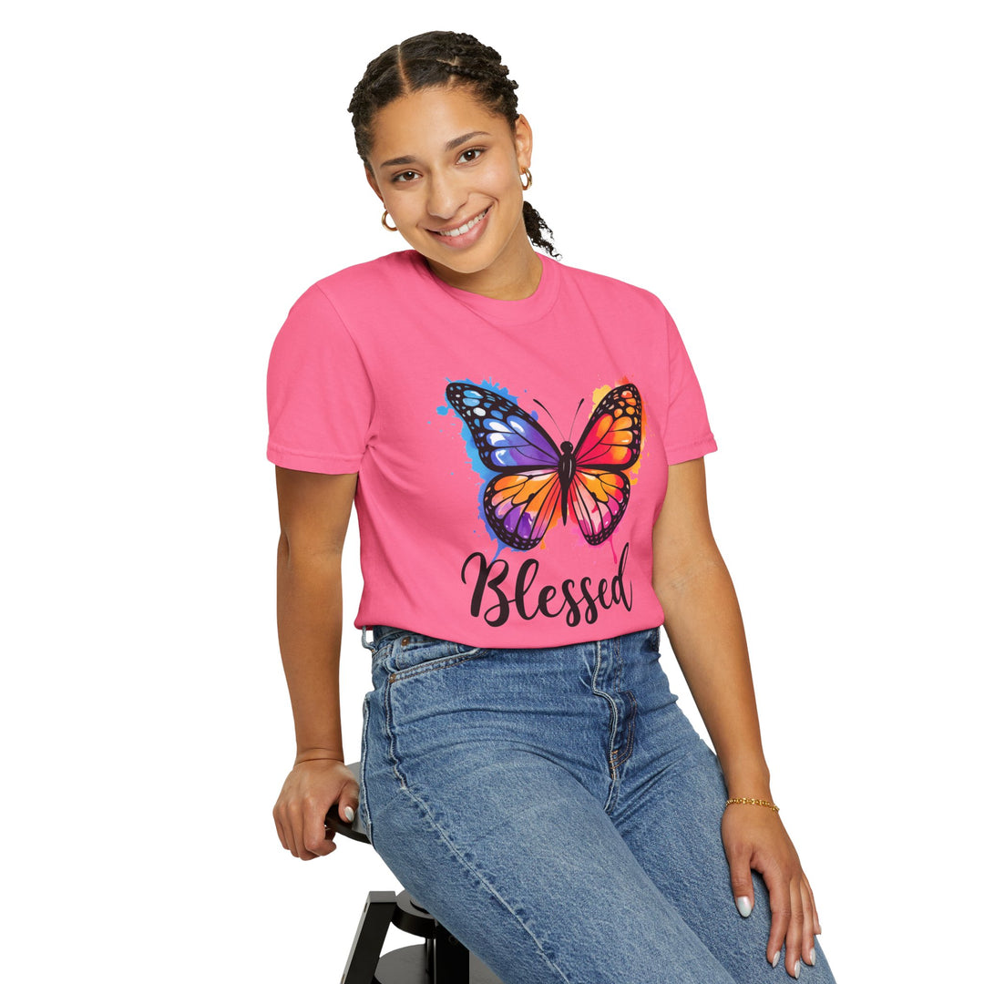 Watercolor Butterfly T-Shirt Blessed Radiant Renewed Unshakably Blessed