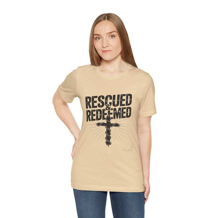Faith-Inspired Unisex Jersey Tee - Rescued & Redeemed, Christian T-Shirt, Inspirational Apparel, Gift for Believers, Casual Wear