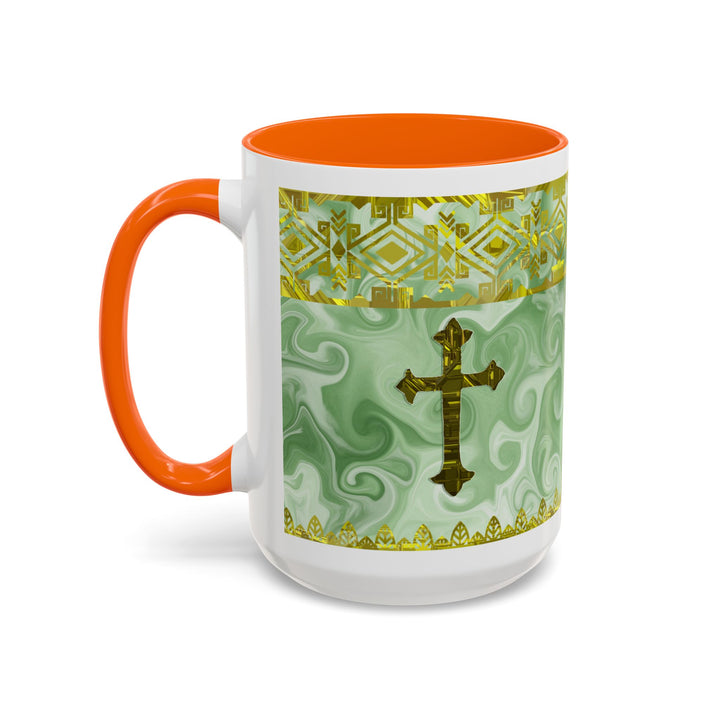 Gold Cross on Mint Marble – Elegant Christian Mug