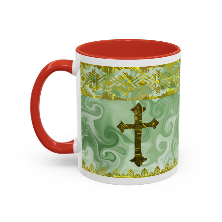 Gold Cross on Mint Marble – Elegant Christian Mug