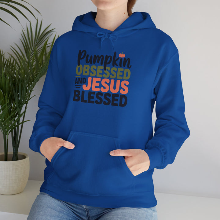 Hooded Sweatshirt - Pumpkin Obsessed and Jesus Blessed Fall Design