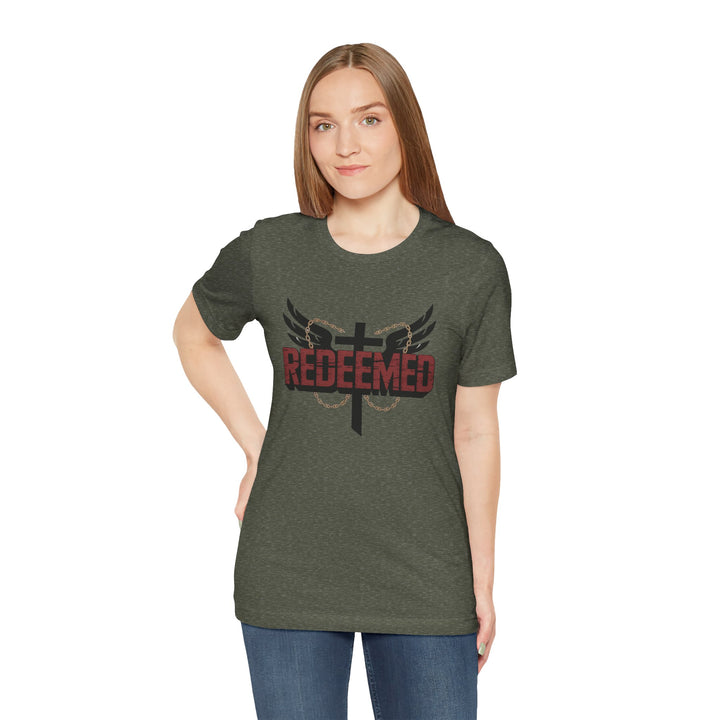 Christian Themed Unisex Short Sleeve Tee, Redeemed Shirt, Faith-Based Apparel, Inspirational T-Shirt, Spiritual Gift, Casual Wear