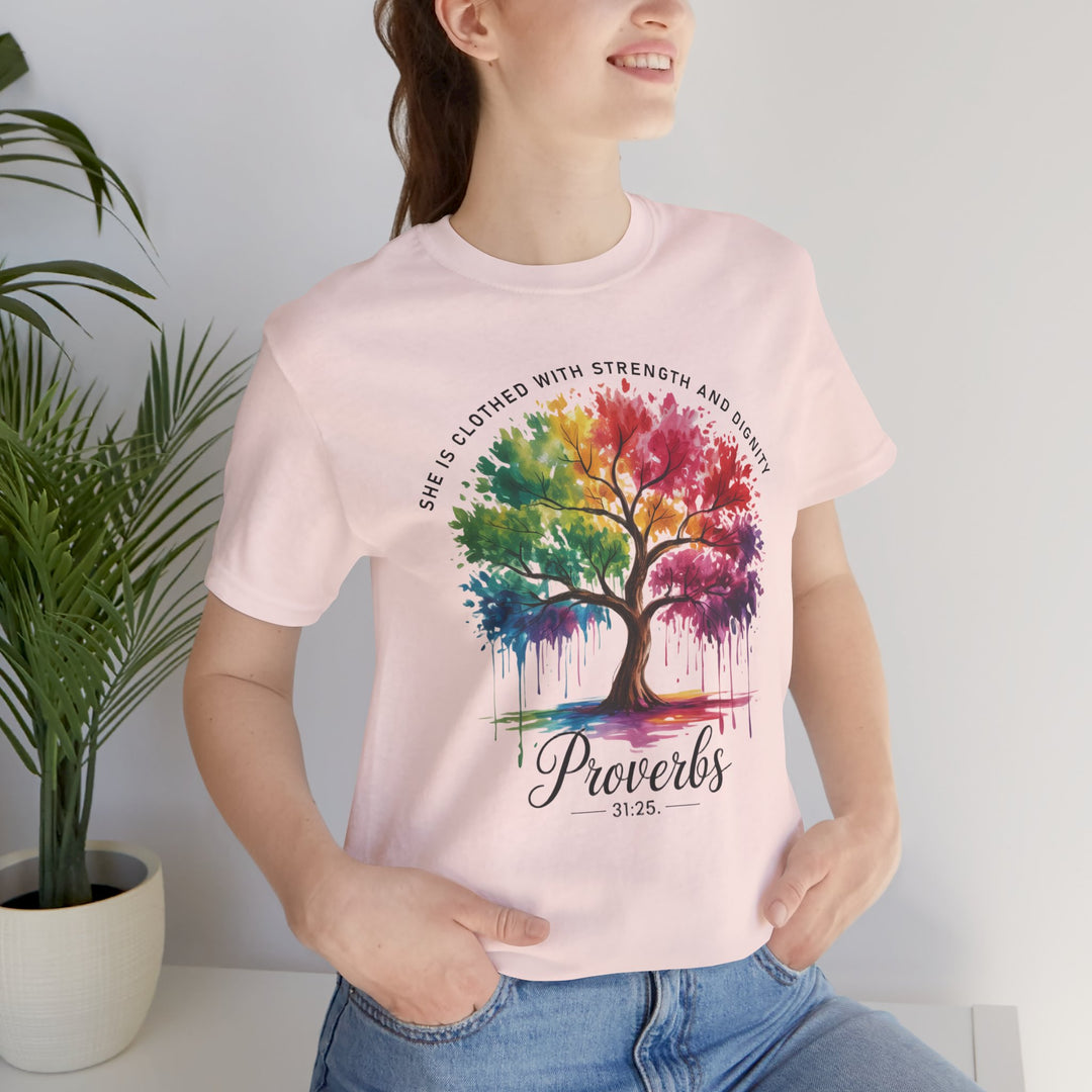 Rainbow Tree of Life Tee - Proverbs 31:25 Inspirational Shirt