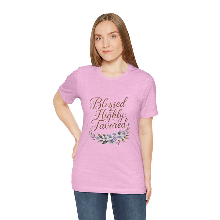Floral Blessings Tee - Blessed Highly Favored, Inspirational T-Shirt, Gift for Her, Christian Apparel, Faith-Based Fashion