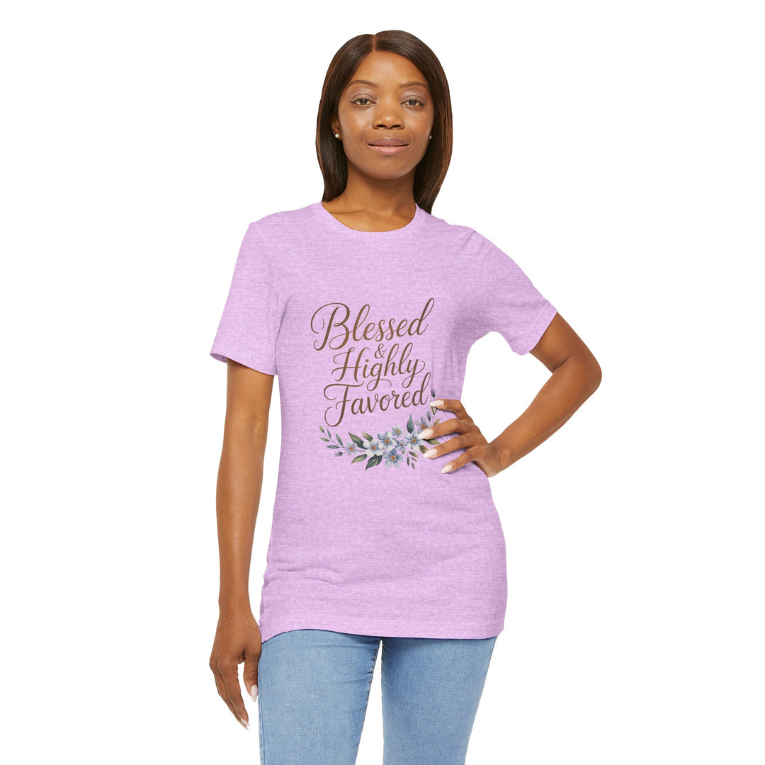Floral Blessings Tee - Blessed Highly Favored, Inspirational T-Shirt, Gift for Her, Christian Apparel, Faith-Based Fashion